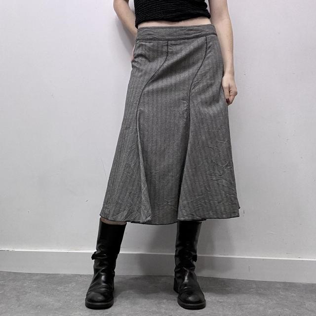 Flared pinstripe midi skirt