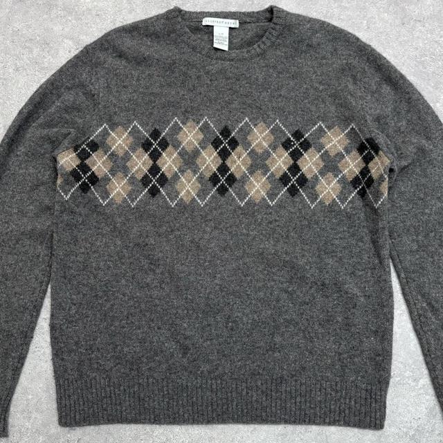 Wool knitted grey argyle jumper