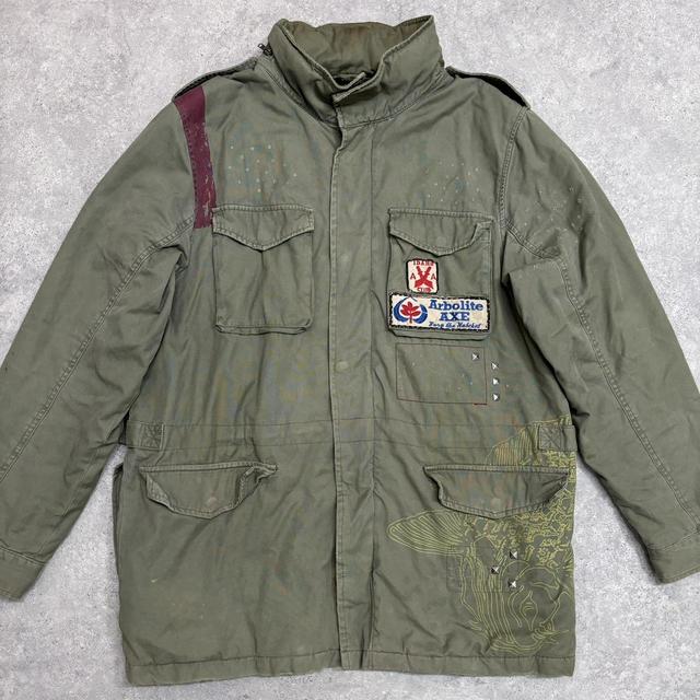 Khaki cargo distressed graphic jacket