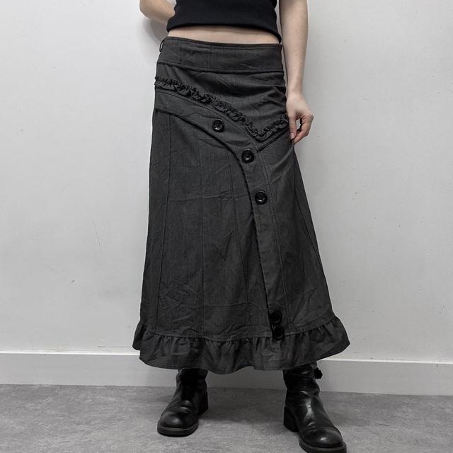 Grey asymmetric button ruffle skirt