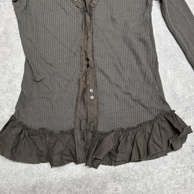 Khaki ribbed lace cardigan