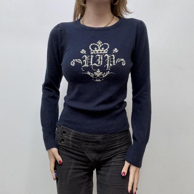 Navy wool knit graphic jumper