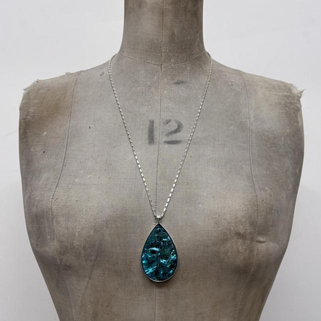 Silver pearl shell stone necklace
