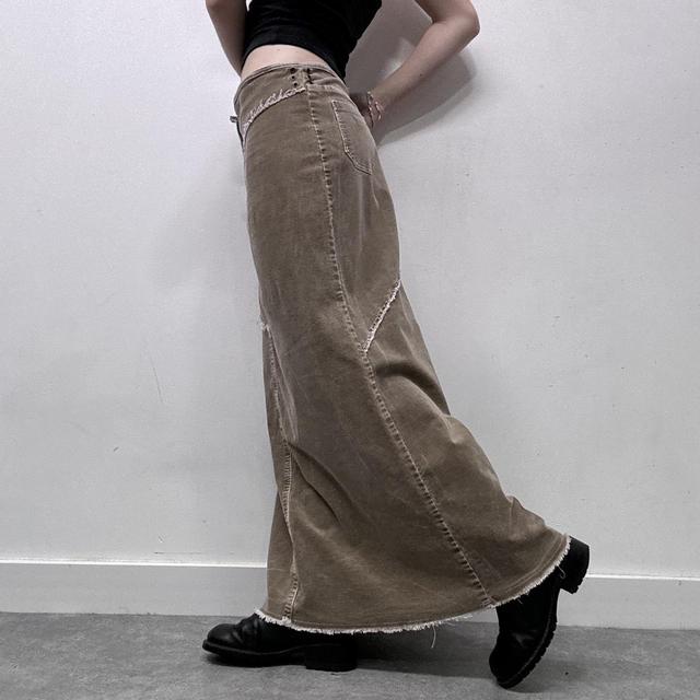 Tan cord distressed maxi skirt