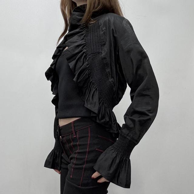 Black gothic ruffle flared shirt cardigan