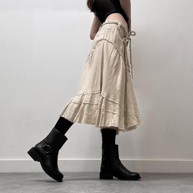 Lace linen distressed skirt
