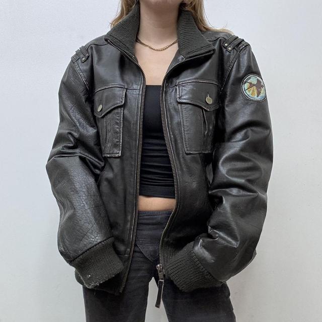 Oversized brown leather jacket