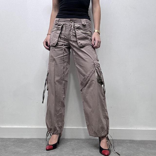 Tan wide leg cargo trousers