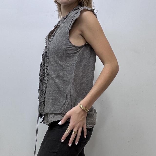 Brown ruffle tie cardigan