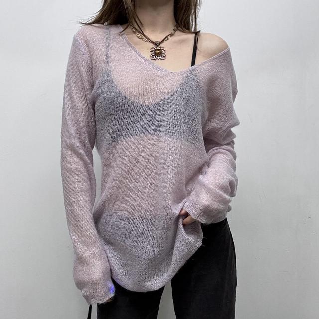 Sheer lilac mohair slouchy knit jumper