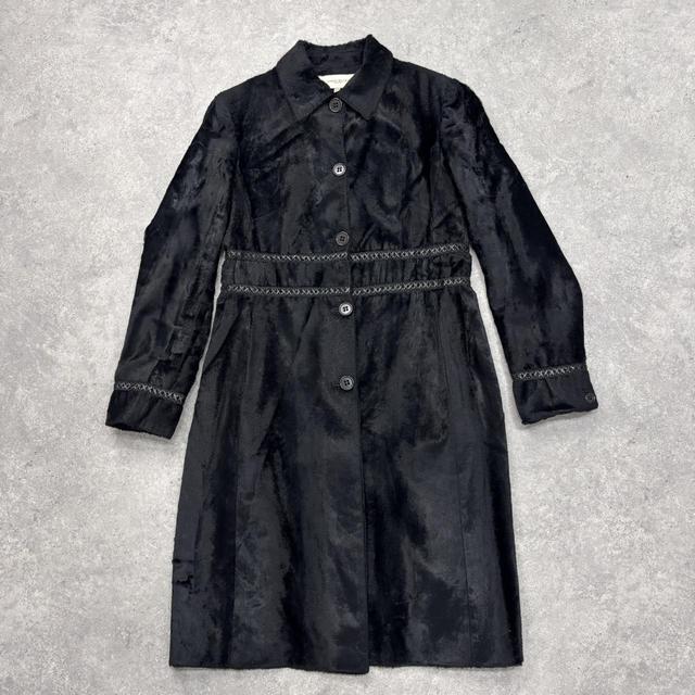 Black faux ponyhair fur peacoat coat