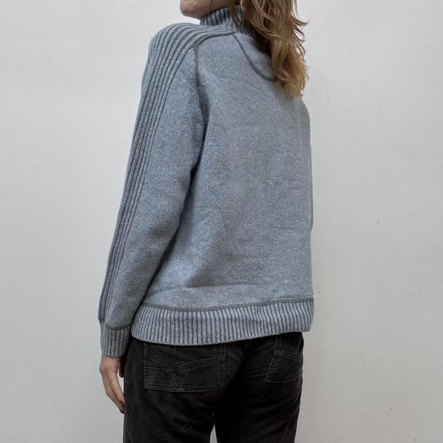 Blue wool ribbed 1/4 knit zip
