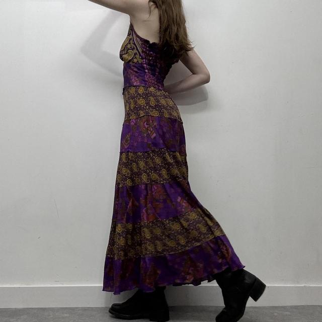Flared maxi silk paisley print dress