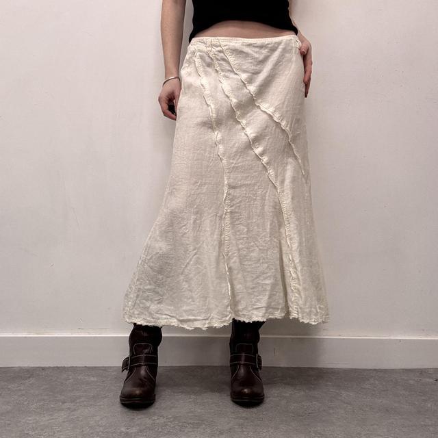 Cream linen distressed midi skirt