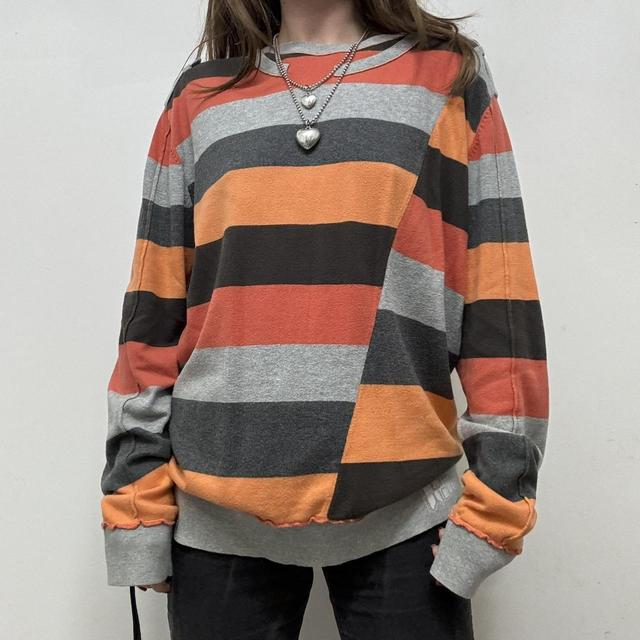 Striped asymmetric graphic jumper