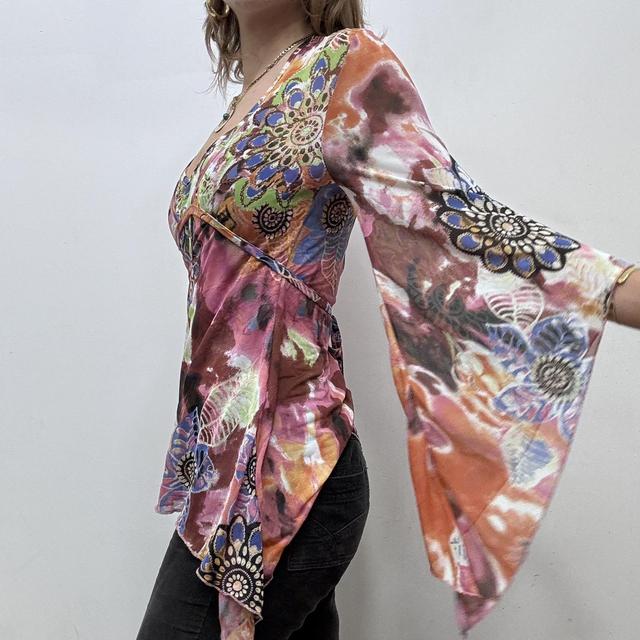 Flared graphic paisley fairy mesh top