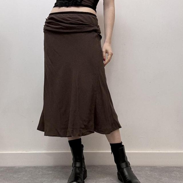 Brown bias flare midi skirt