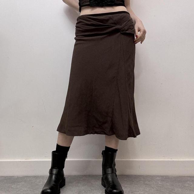 Brown bias flare midi skirt
