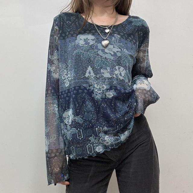 Distressed paisley print mesh top