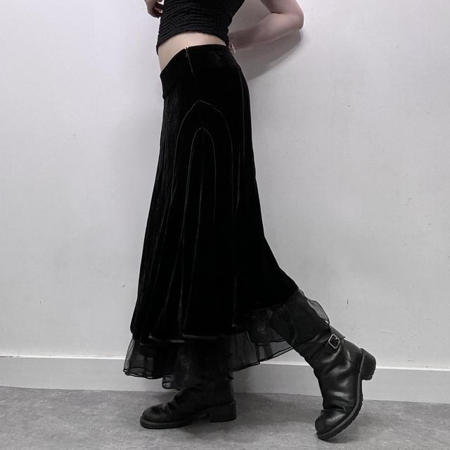 Black velvet grunge flared maxi skirt