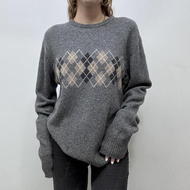 Wool knitted grey argyle jumper