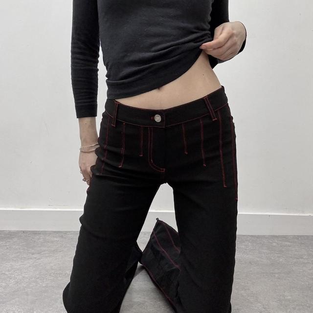 Black contrast stitch flared suit trousers