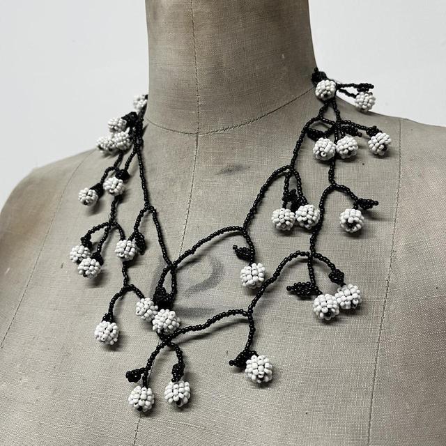 Beaded flower cherry necklace