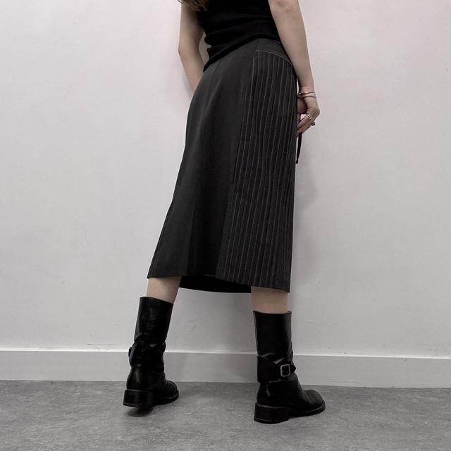 Grey pinstripe office skirt