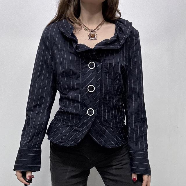 Pinstripe structured flared shirt jacket