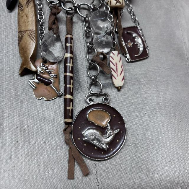 Layered chain archival charm necklace