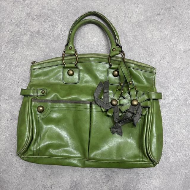 Green slouchy leather charm bag