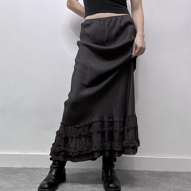 Brown floaty ruffle silk skirt