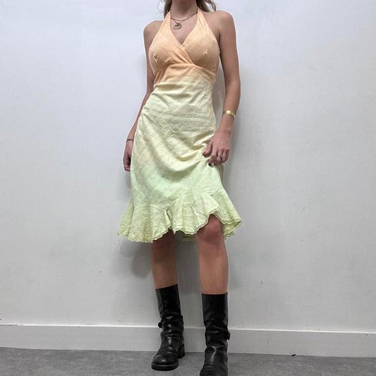 Ombre ruffle halter dress
