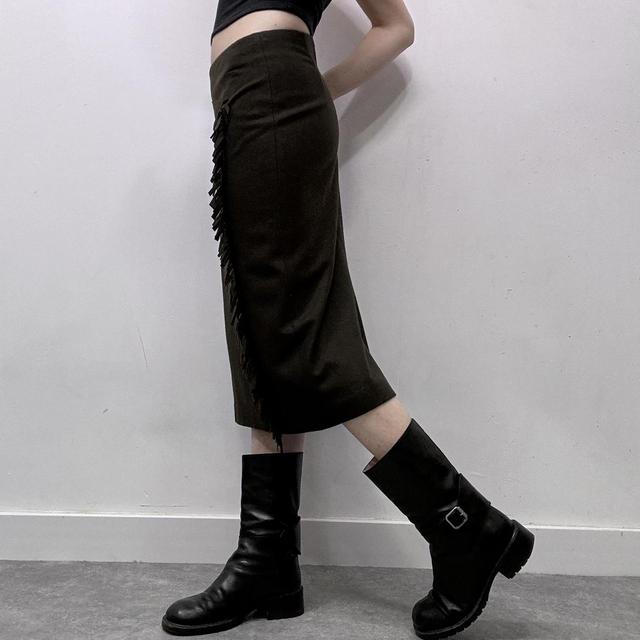Khaki aline wool skirt