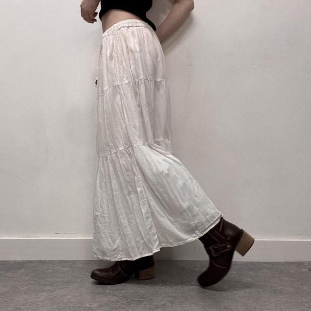 Tiered white cotton maxi skirt