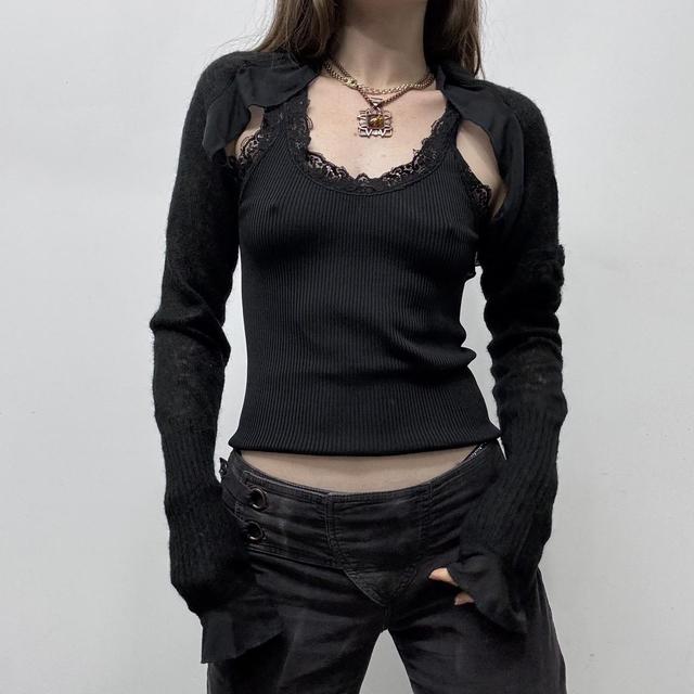 Sheer mohair knit cropped sleeve cardigan