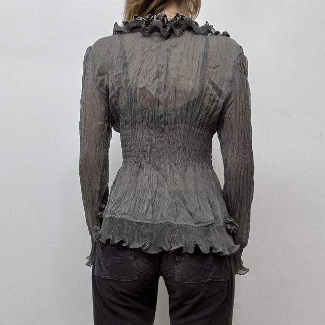 Grey crinkle ruffle flared shirt