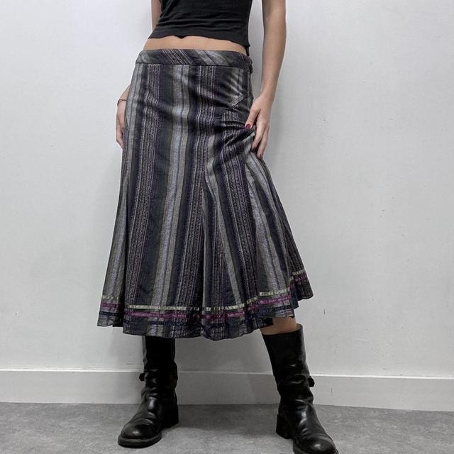 Flared pinstripe midi skirt