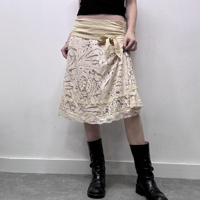 Cream lace preppy coquette midi skirt
