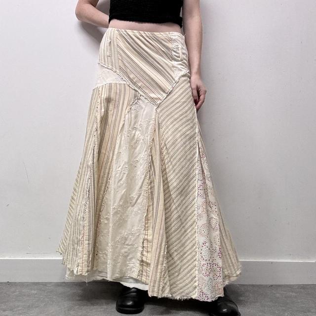 Pinstripe layered distressed maxi skirt
