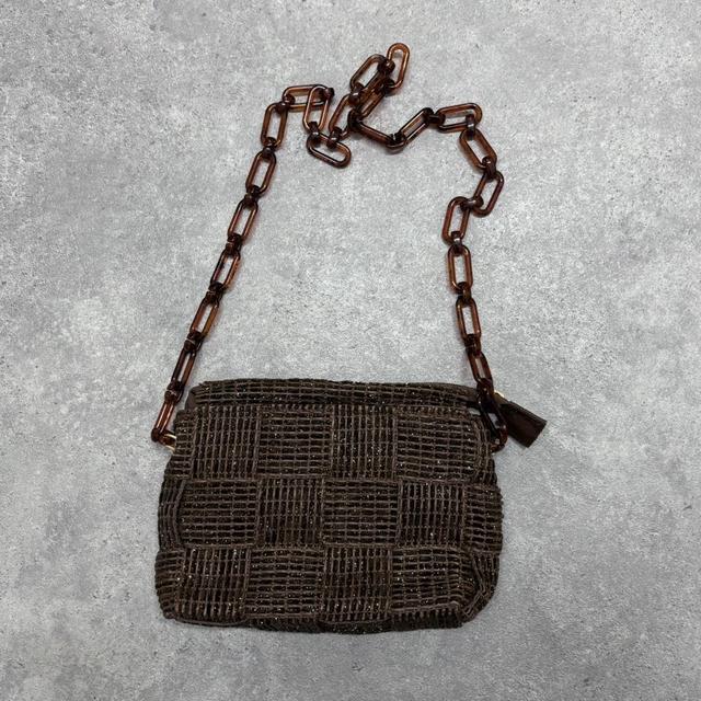 Brown woven crossbody bag