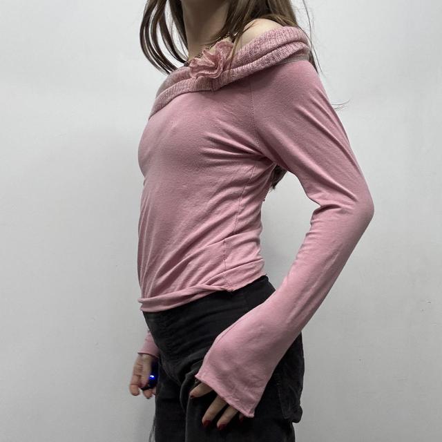 Pink mohair off the shoulder tshirt