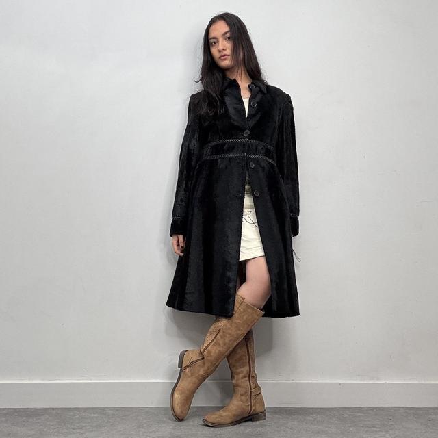 Black faux ponyhair fur peacoat coat