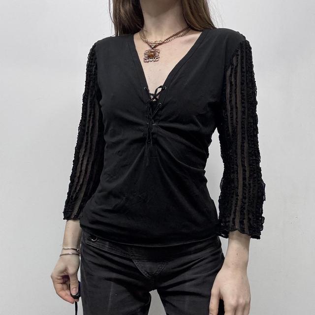 Sheer lace ribbed flared corset top