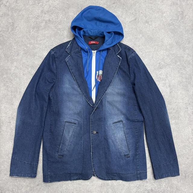 Pinstripe denim blazer with hoodie