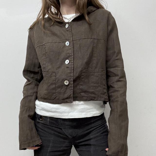 Brown cropped hooded bomber jacket