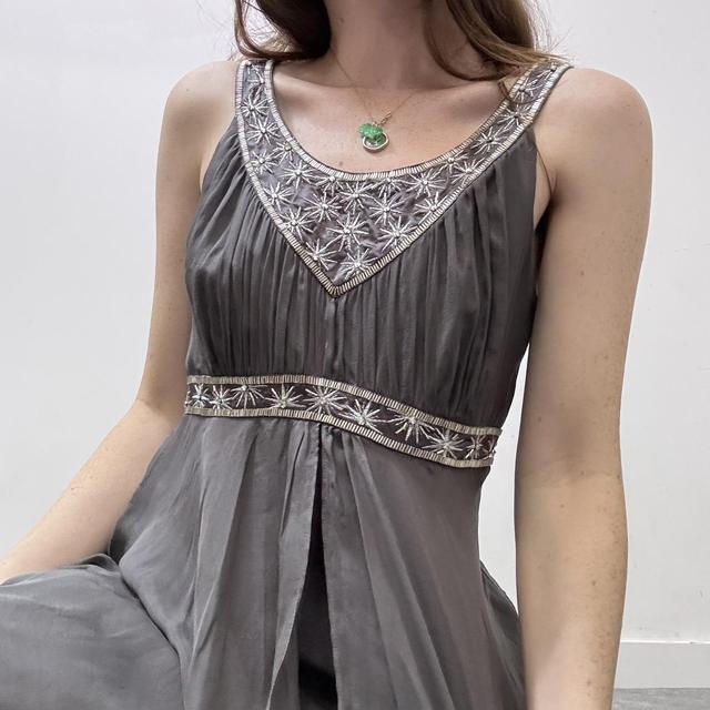 Silk pleated beaded maxi dress