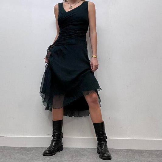 Asymmetrical sheer layered lace dress