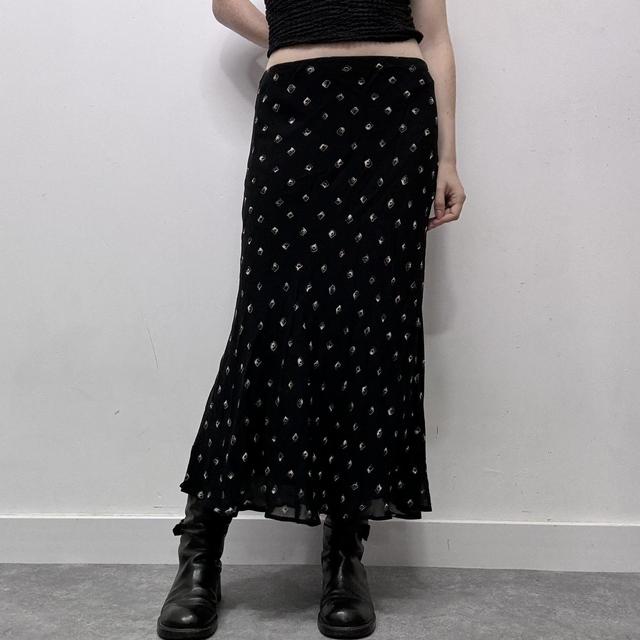 Black bias cut patterned summer skirt
