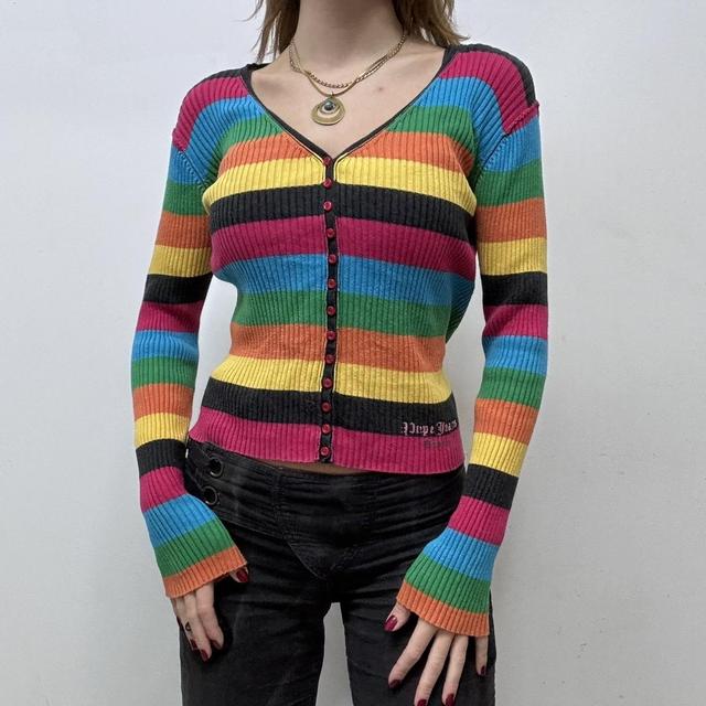 Rainbow ribbed button-up Cardigan